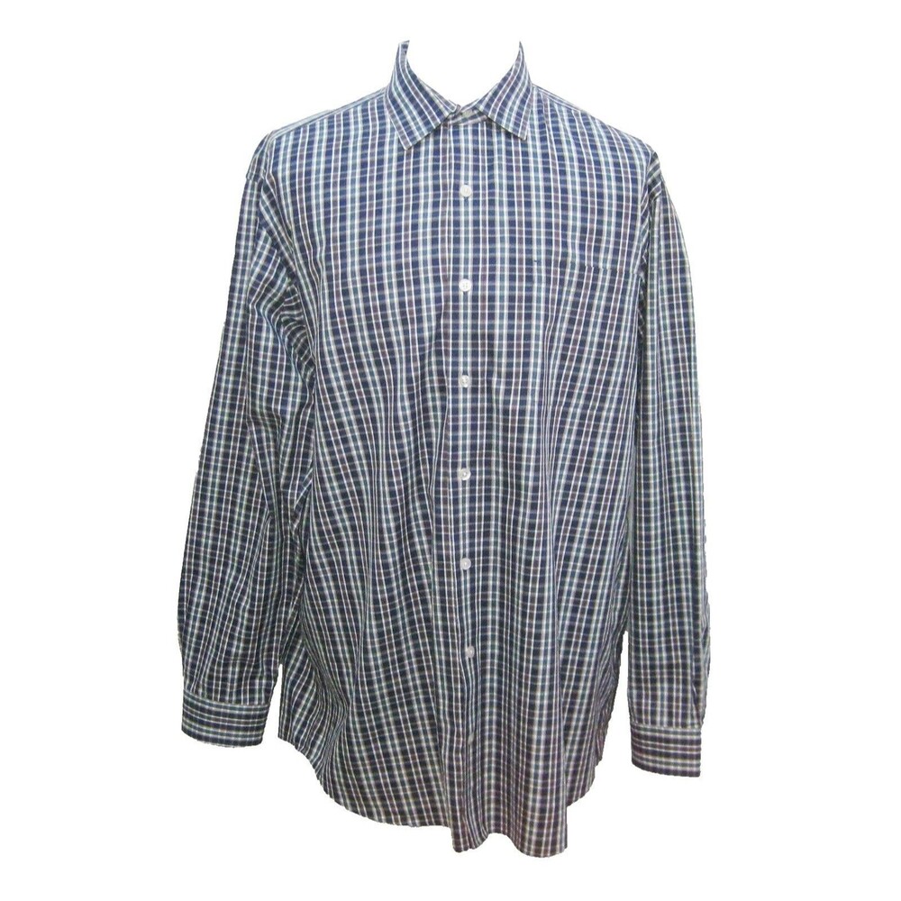 Duluth Trading Button Front Shirt Mens XLT Blue Plaid Long Sleeve 100% Cotton